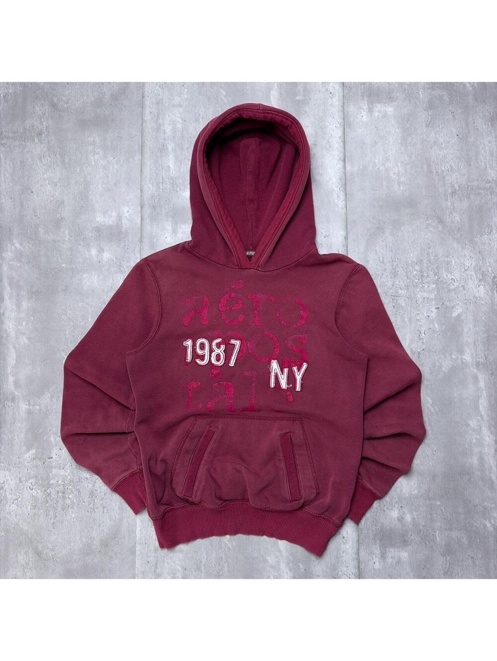 Y2K Burgundy Aeropostale Grunge Gothic Skater Thermal Hoodie